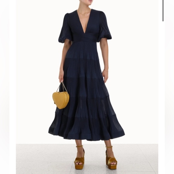 Gorgeous zimmermann pleated midi dress Sz 3 (US 8) black with white polka dots - Picture 4 of 14